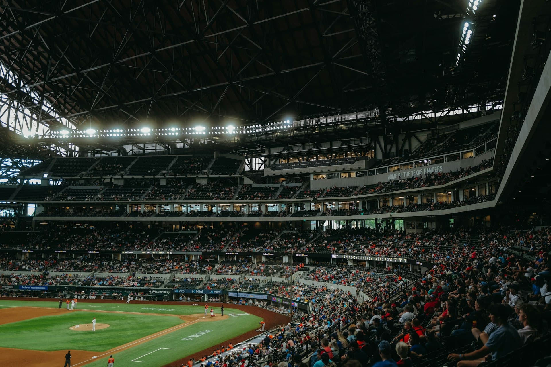 Globe Life Field baseball stadium interior in Arlington Texas during a Rangers game