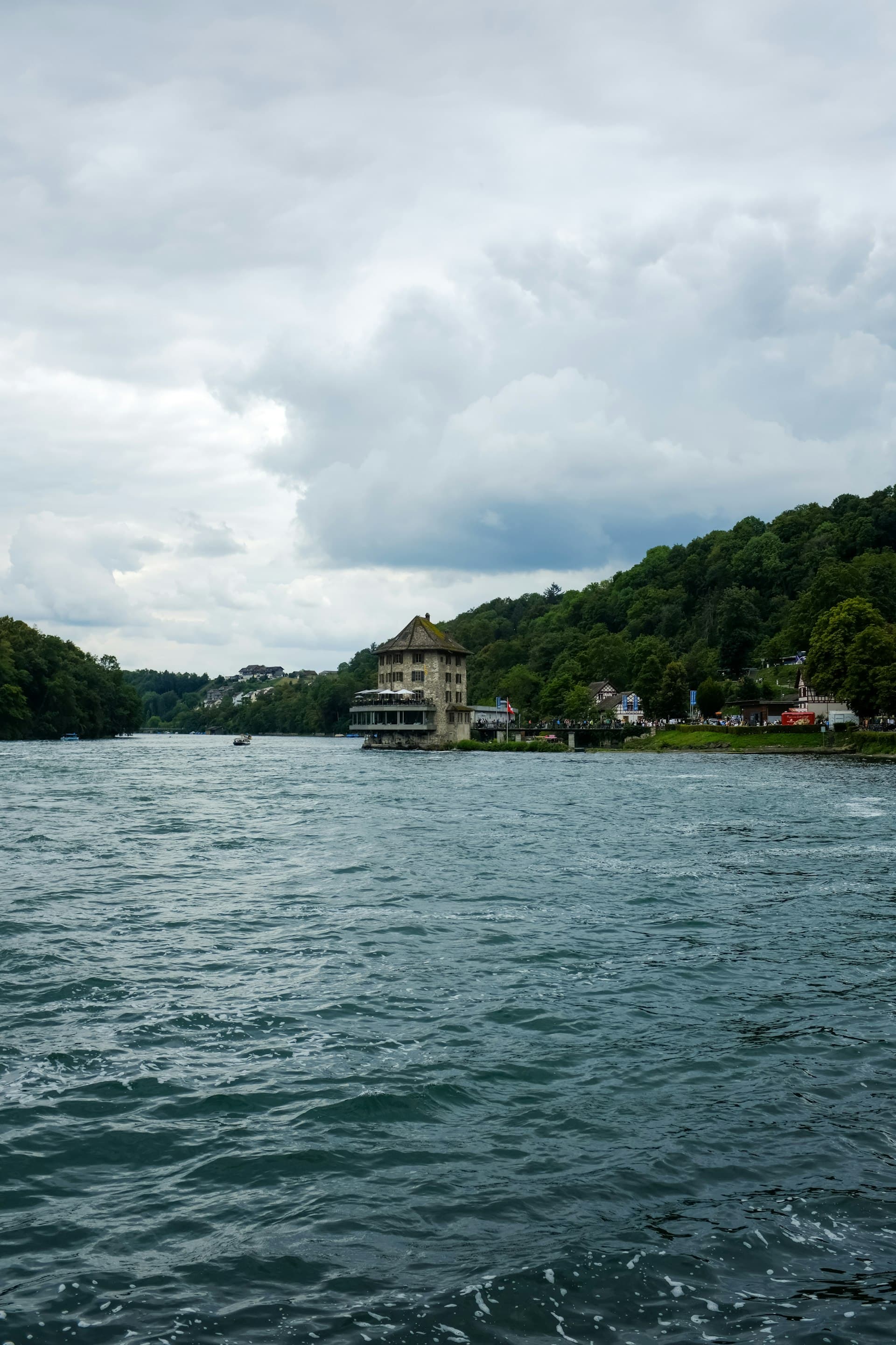 Waterfront homes along the Colorado River near Lake Austin viewed from Mount Bonnell