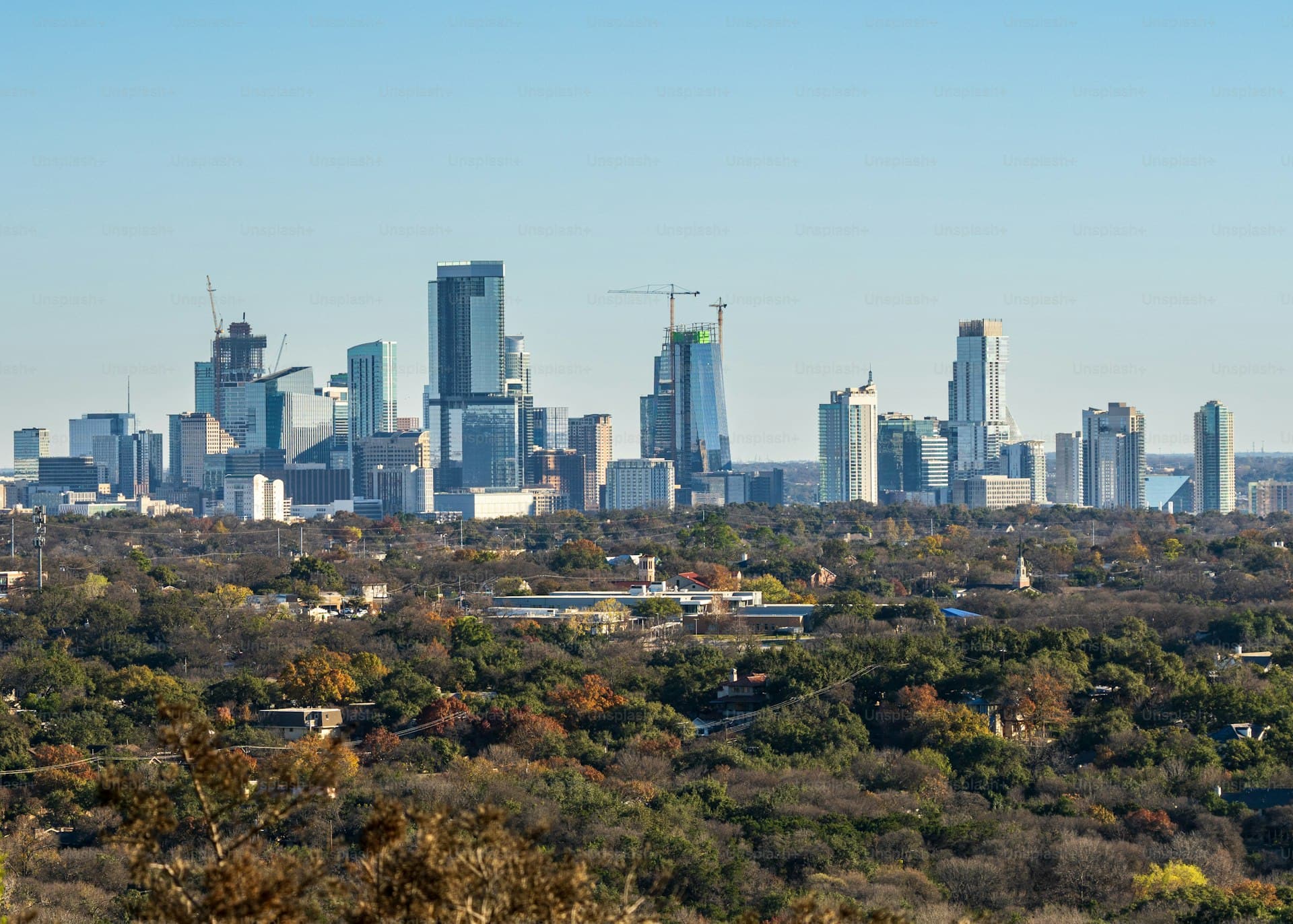 Austin city skyline view from the summit of Mount Bonnell in Covert Park