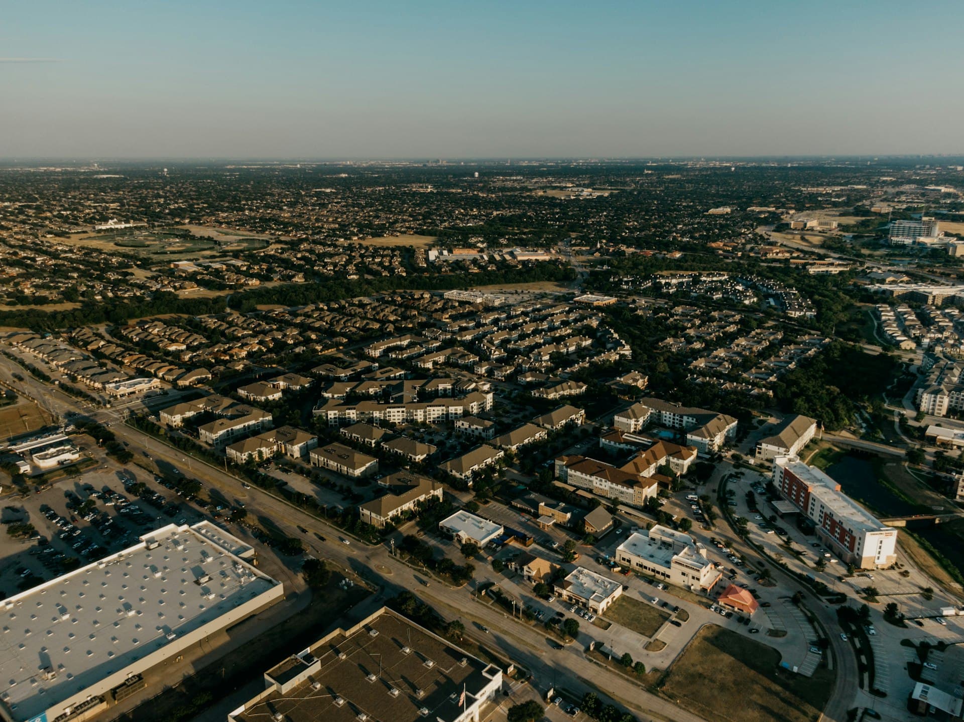 Aerial view of Frisco Texas suburban neighborhood development