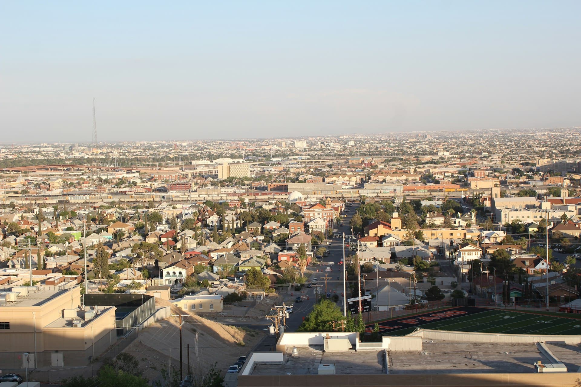 Aerial view of El Paso Texas residential neighborhoods showing rooftops