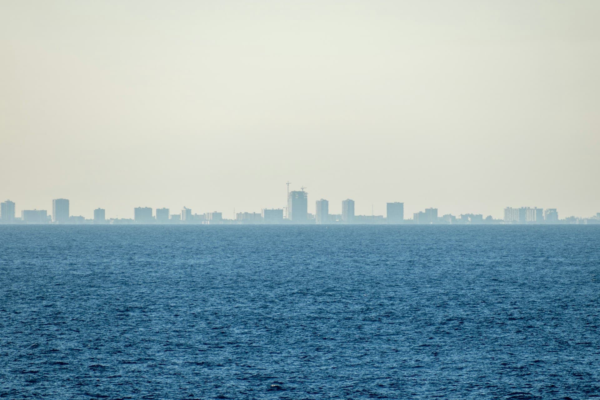 Fort Lauderdale Florida skyline viewed from the ocean with high-rise buildings along the coast