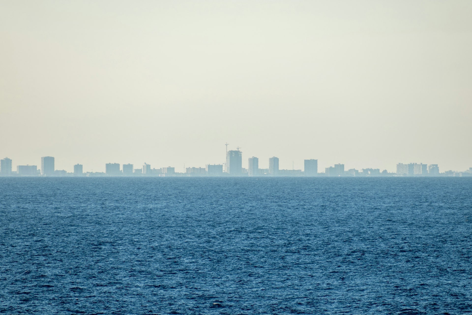 Fort Lauderdale Florida skyline viewed from the ocean with high-rise buildings along the coast
