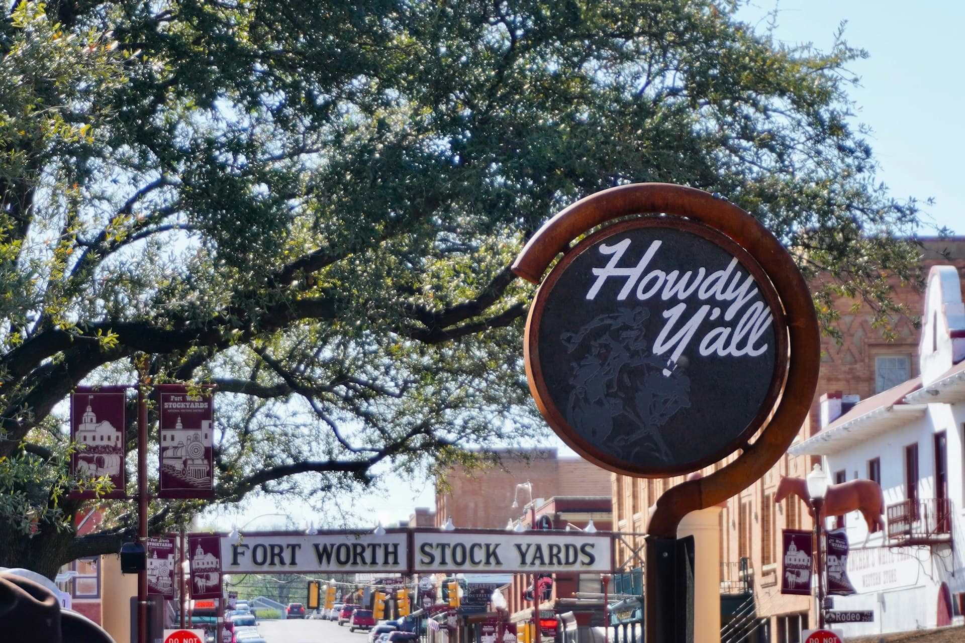 Fort Worth Stockyards historic sign with Howdy Yall welcome