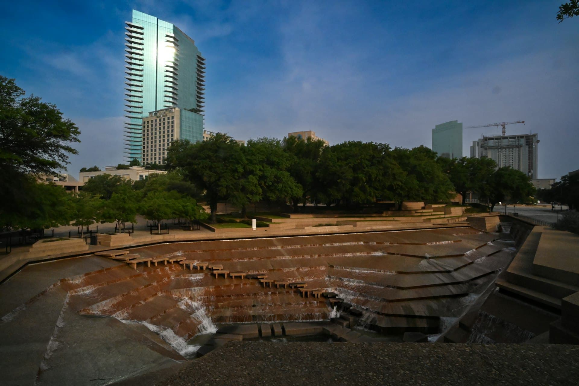 Fort Worth Water Gardens with downtown skyline in background
