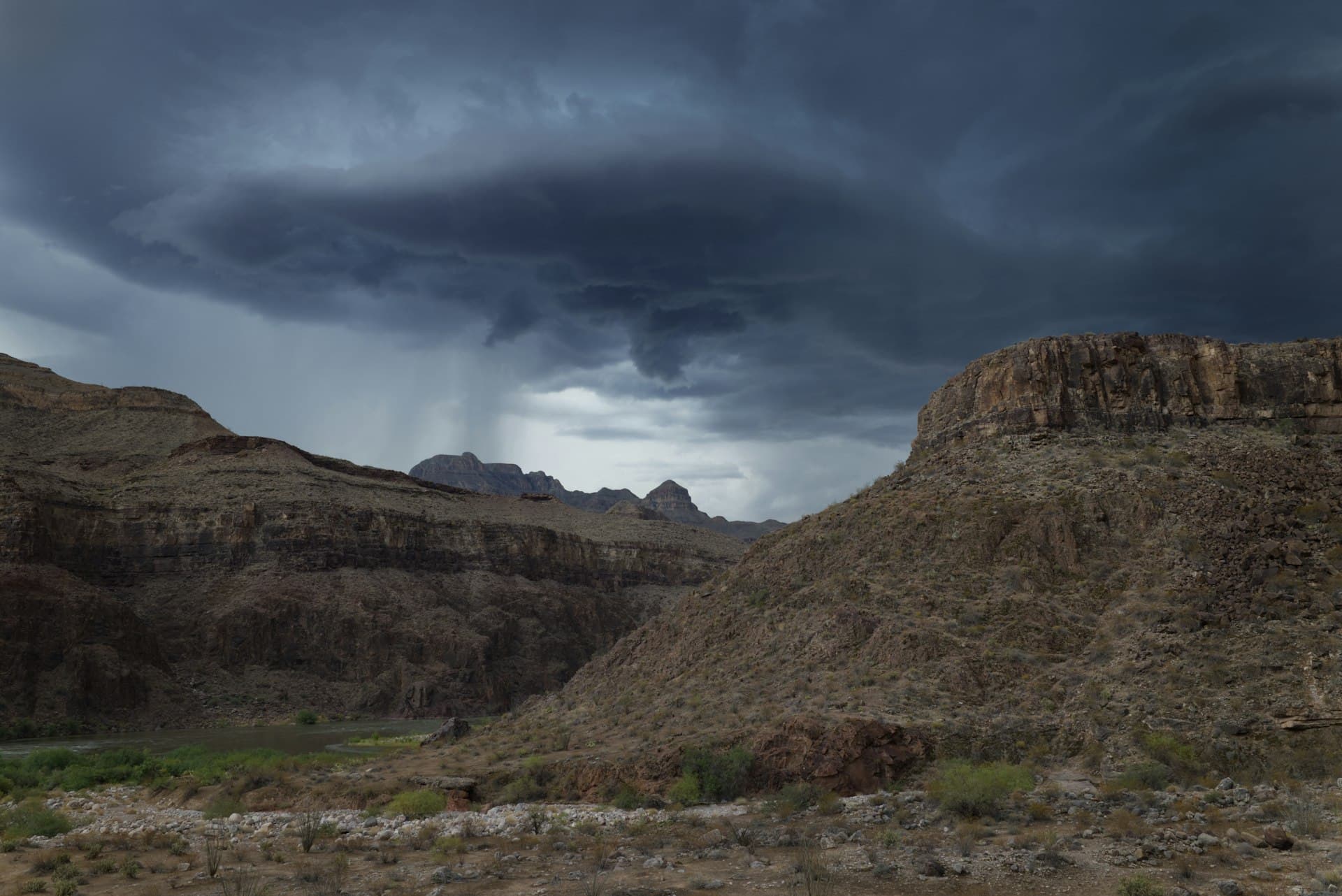 Storm clouds over Grand Canyon Arizona desert landscape