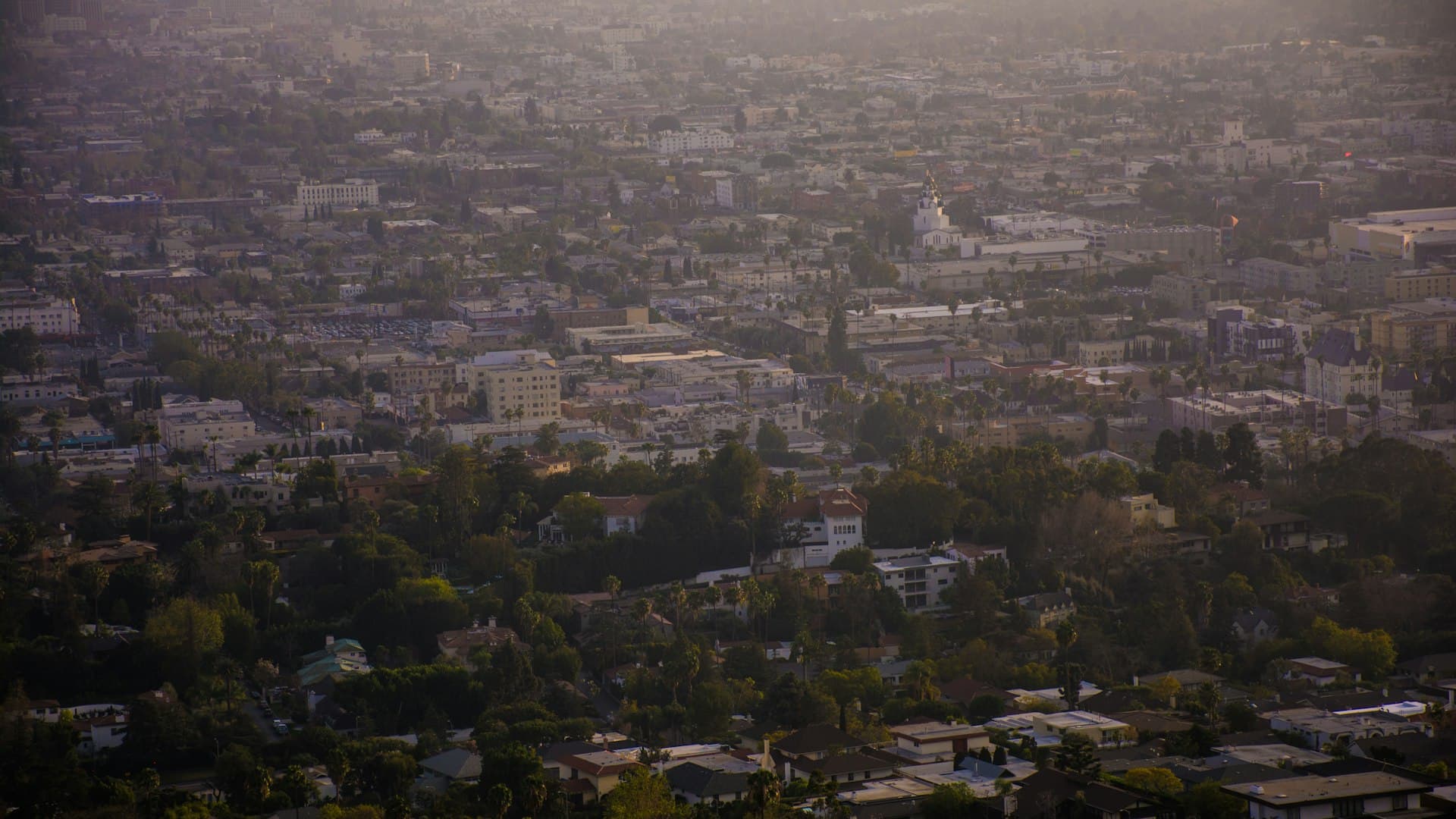 Aerial view of Los Angeles cityscape from Griffith Observatory showing urban landscape