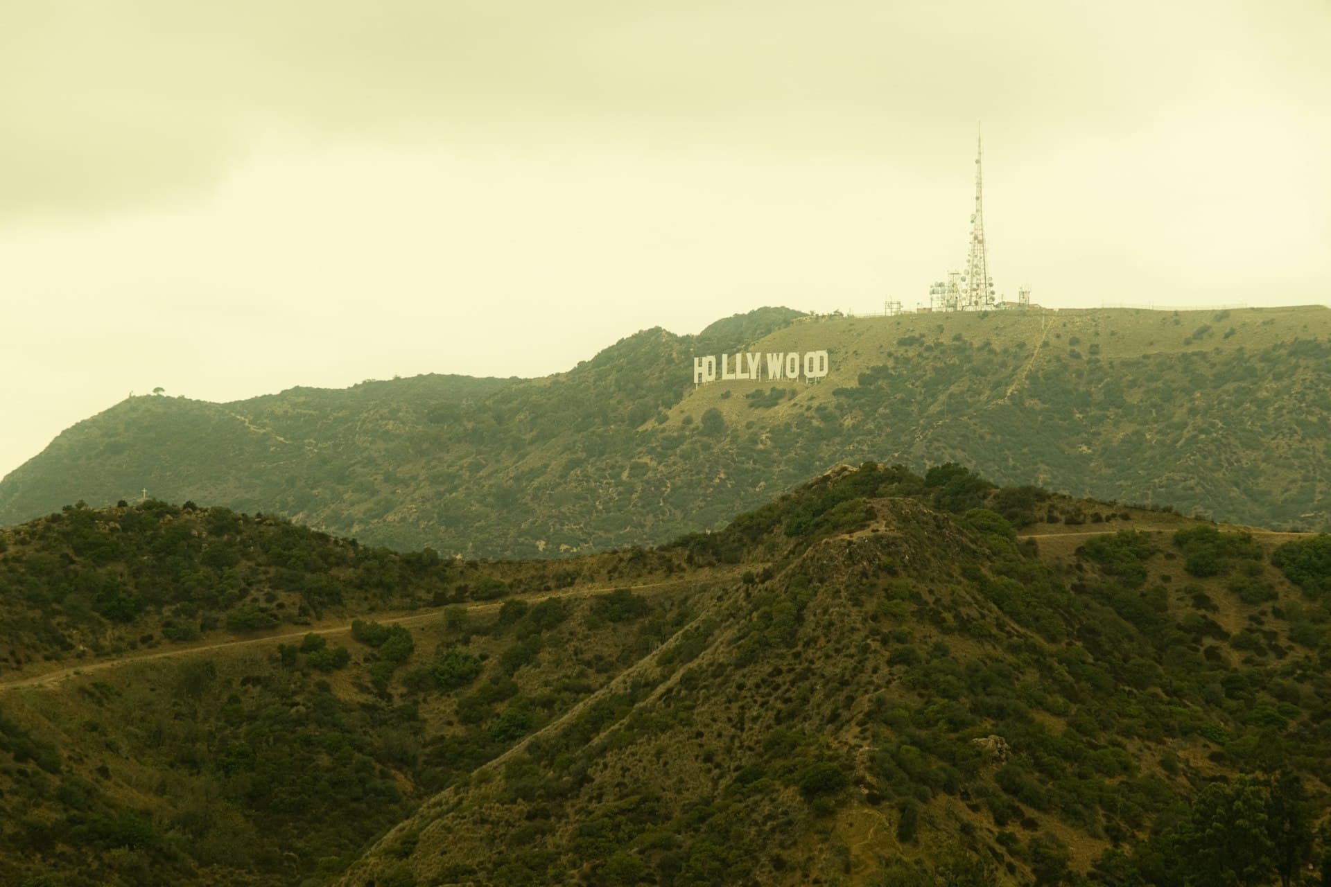 Iconic Hollywood Sign on hillside in Los Angeles California