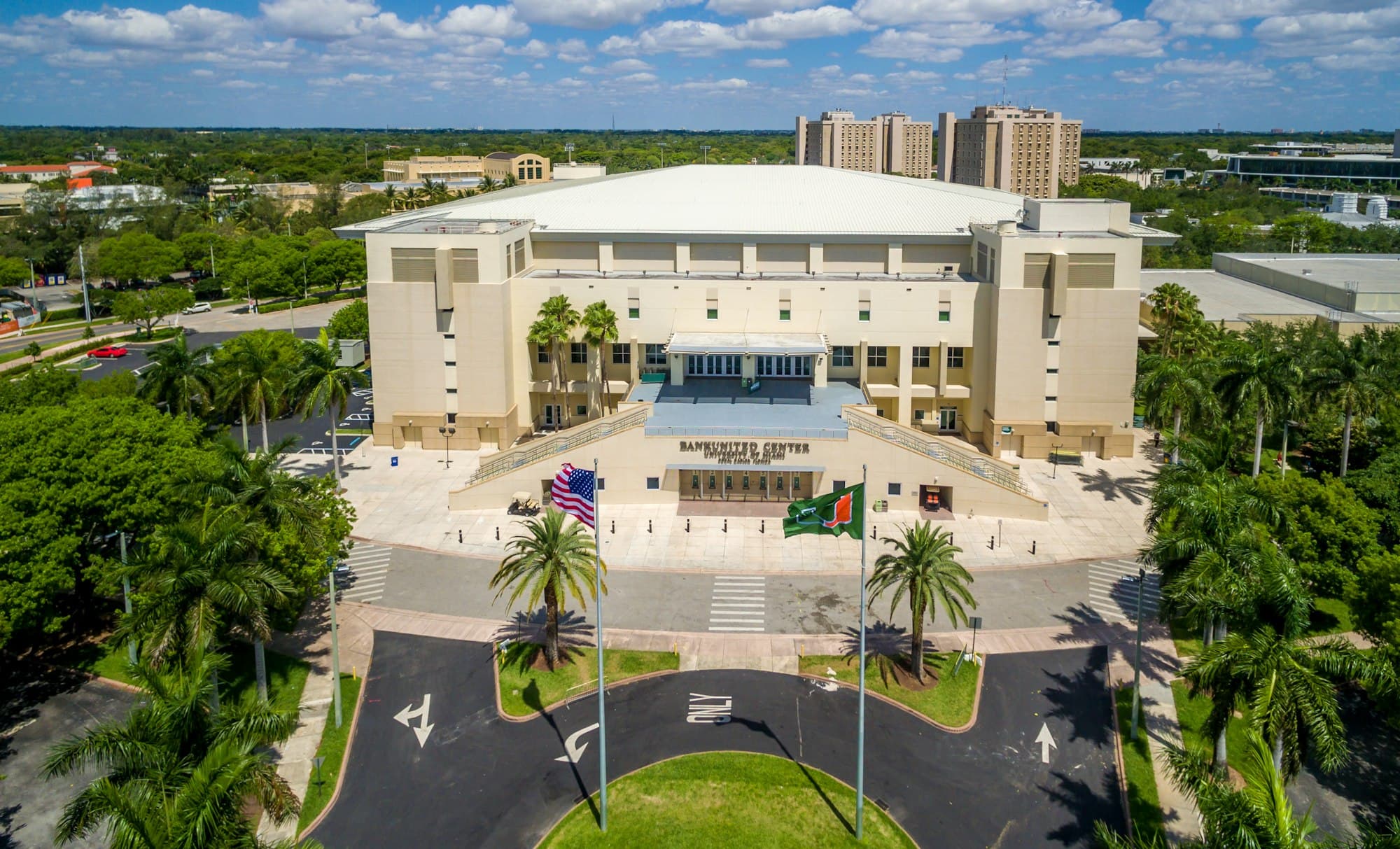 University of Miami building surrounded by palm trees in Coral Gables Florida