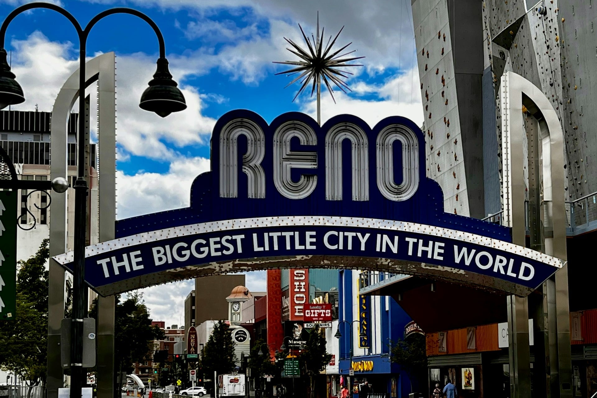 The famous Reno Arch sign reading The Biggest Little City in the World in downtown Reno Nevada