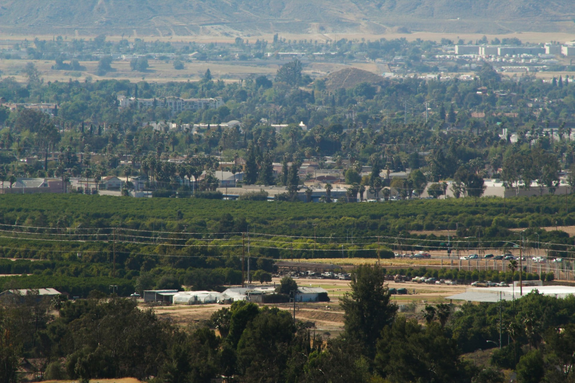 Panoramic view of Riverside California with mountains in background