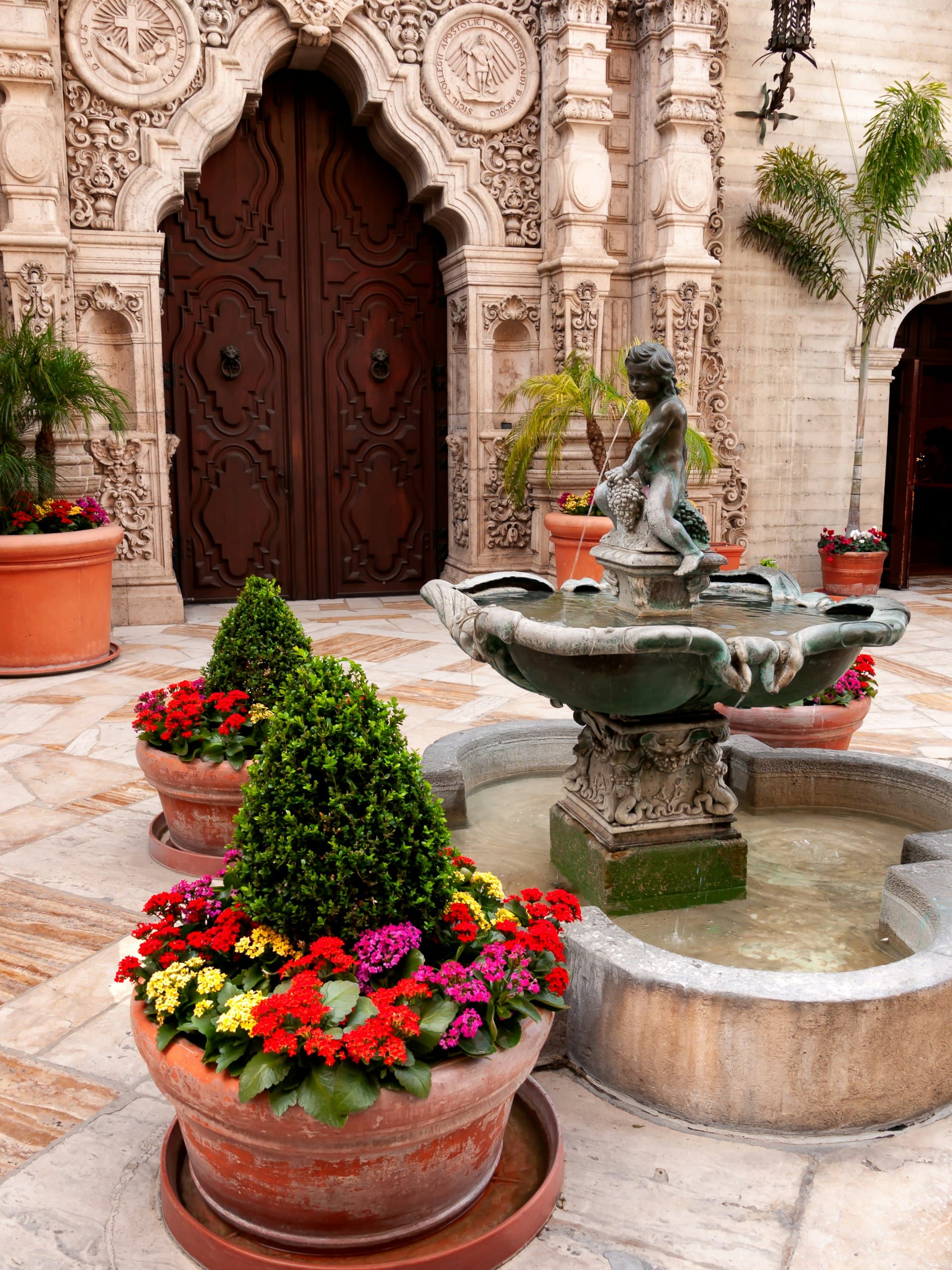 Mission Inn courtyard with fountain and Spanish architecture in Riverside California