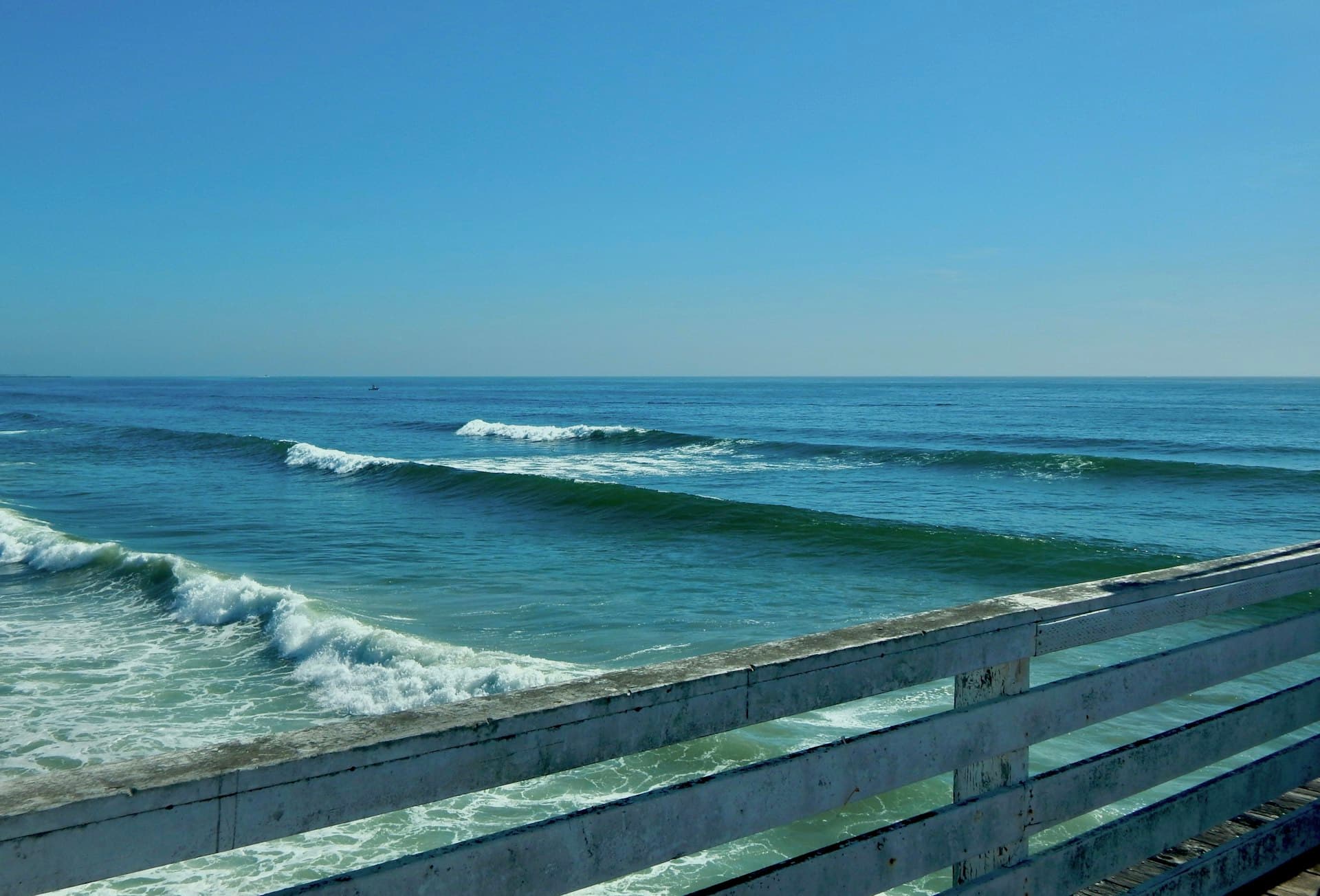 Pacific Beach pier view looking out at San Diego ocean waves