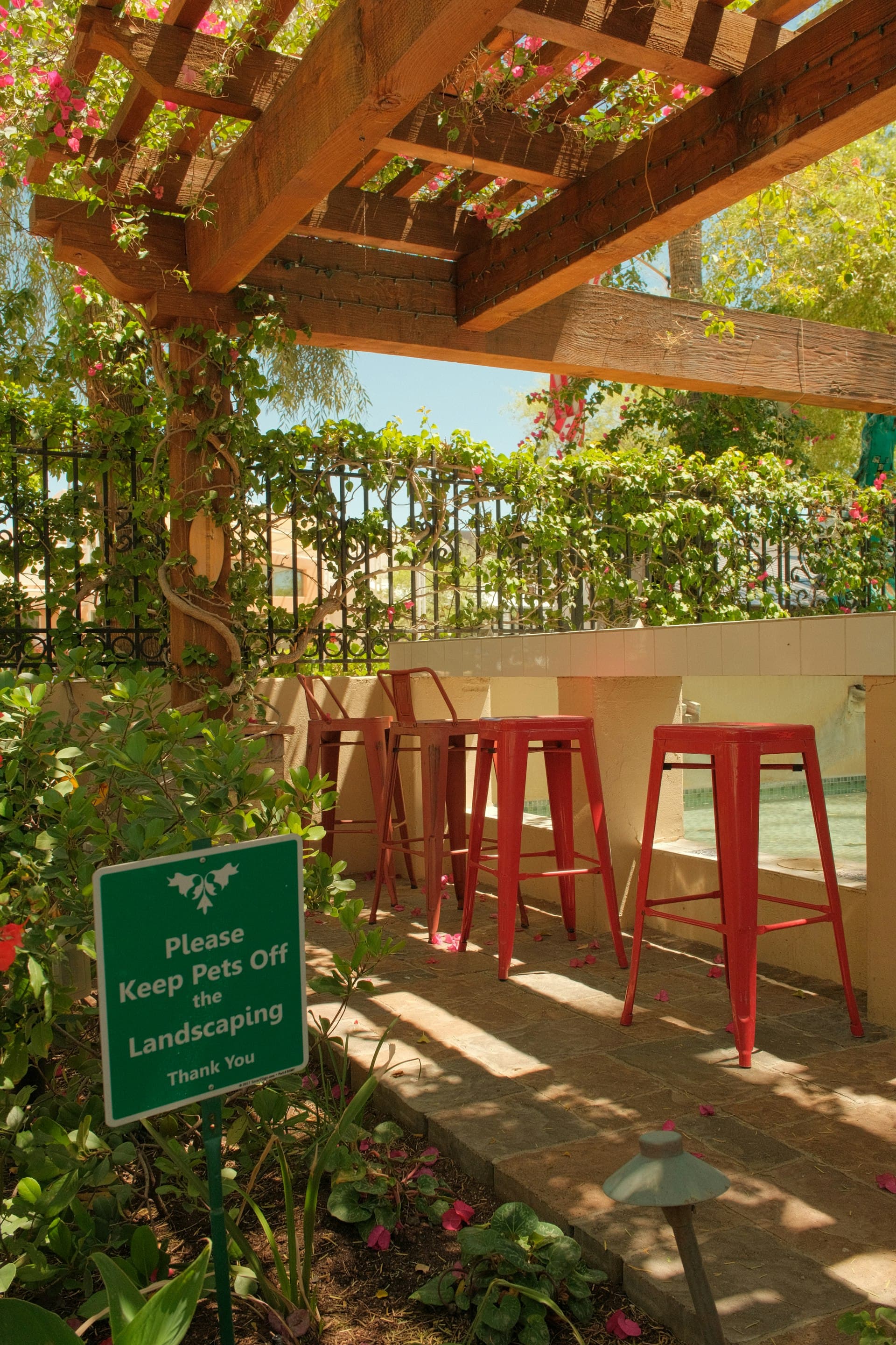 Outdoor pergola and patio area in Old Town Scottsdale Arizona