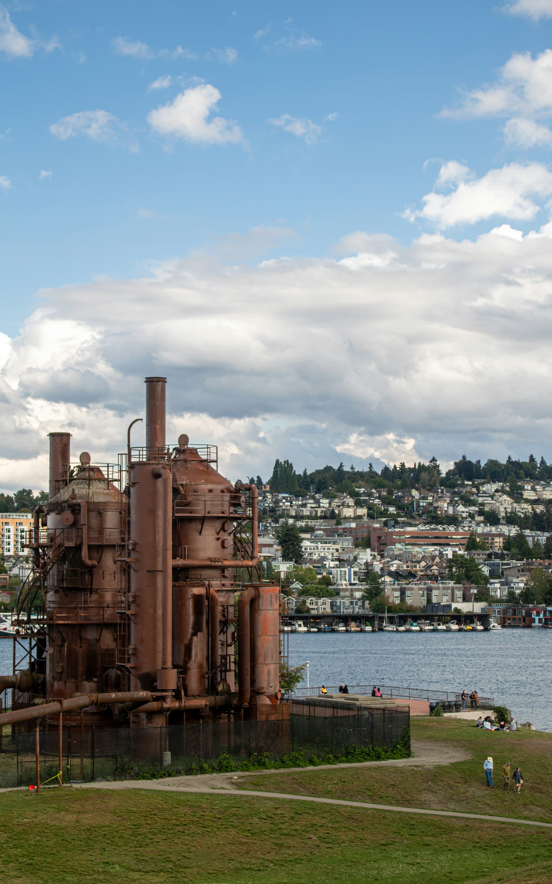 Gas Works Park with Lake Union and Wallingford neighborhood in Seattle