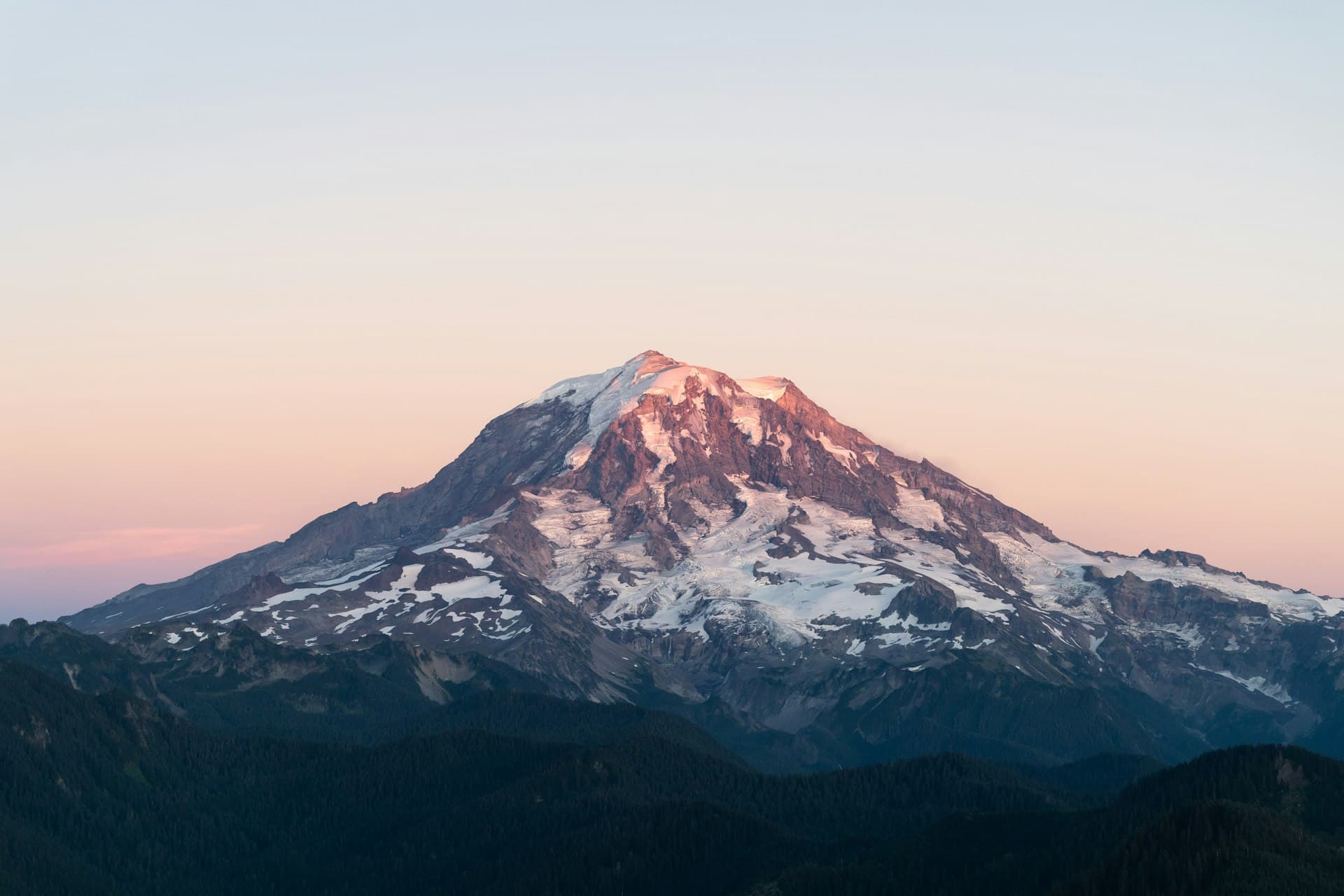 Mount Rainier at sunset viewed from Tacoma Washington area