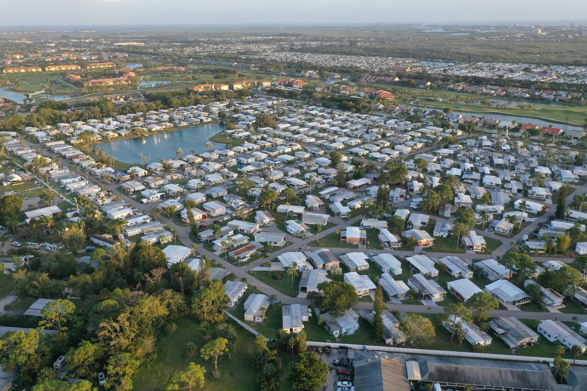 Aerial view of Florida residential neighborhood showing rooftops