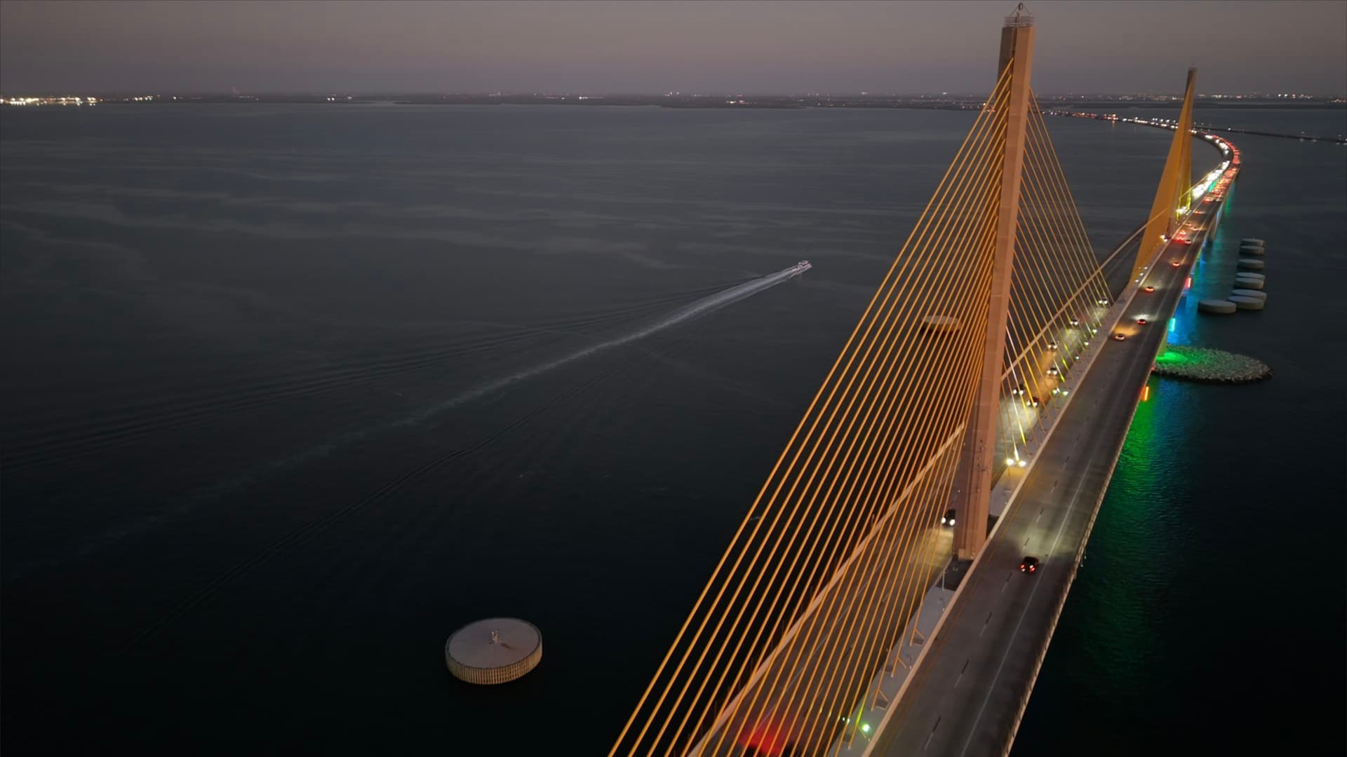 Sunshine Skyway Bridge spanning Tampa Bay at twilight